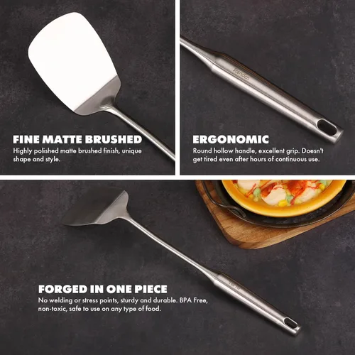 Miniatura 4 de Juego de utensilios de cocina de acero inoxidable 18/10, 16 cucharas de cocina pequeñas y grandes de metal, utensilios para servir, batidor, 16