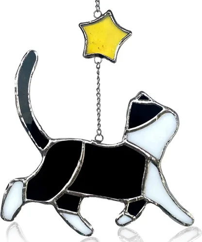 Seawah Decoración de atrapasoles de cristal negro para colgar en la ventana, regalo conmemorativo, regalos para amantes de los gatos, mamá o