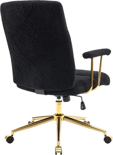 Miniatura 8 de Elegante silla de oficina negra y dorada con tela texturizada Boucle, moderna silla de escritorio con asiento acolchado, altura ajustable con base