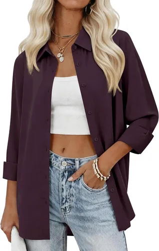 Miniatura 11 de siliteelon Camisas con botones para mujer, camisas de vestir sólidas, de manga larga, cuello fluido, para trabajo, oficina, negocios, blusas de gasa