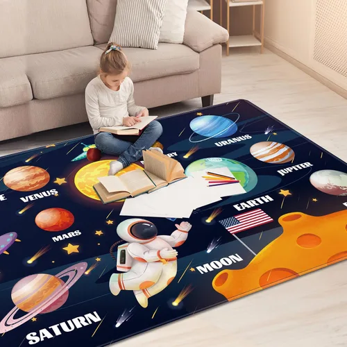 Miniatura 2 de Alfombra de juegos para niños, alfombra de espacio exterior del sistema solar, alfombra educativa para niños, alfombra de juego para niños
