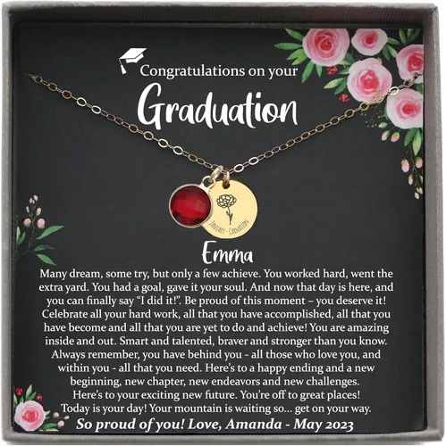 Miniatura 13 de Be Wished Personalized Graduation Gifts for Women, Birth Flower Necklace with Meaningful Message. Goldfilled or 925 Sterling Silver