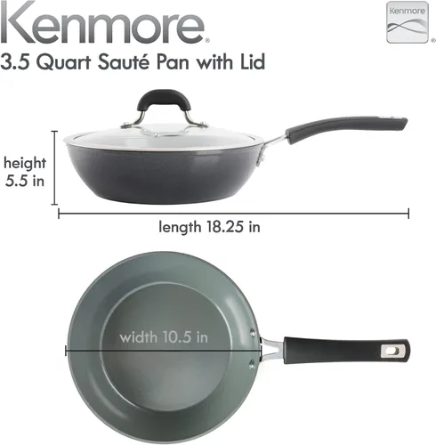 Miniatura 2 de Kenmore Arlington Sartén de aluminio de 3.5 cuartos de galón con tapa y tapa - Diamante negro