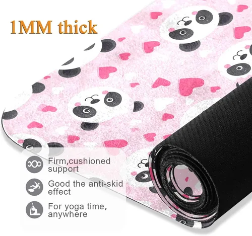 Miniatura 5 de Pandas Pink Hearts Yoga Mat Non Slip Thick Kids Eco Friendly Rubber Workout Foldable Yoga Mat Women Exercise