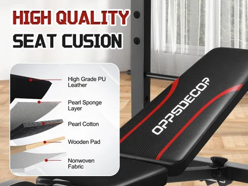 Miniatura 9 de OPPSDECOR Multi-Function Weight Bench Set with Squat Rack Leg Extension & Leg Curl Adjustable Workout Bench for Full Body Fitness Foldable