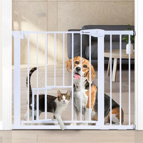 Miniatura 8 de COMOMY Puerta de bebé con cierre automático con puerta para gatos, puerta extra ancha para perros de 29.5 a 40.5 pulgadas para puertas de casa, Negro
