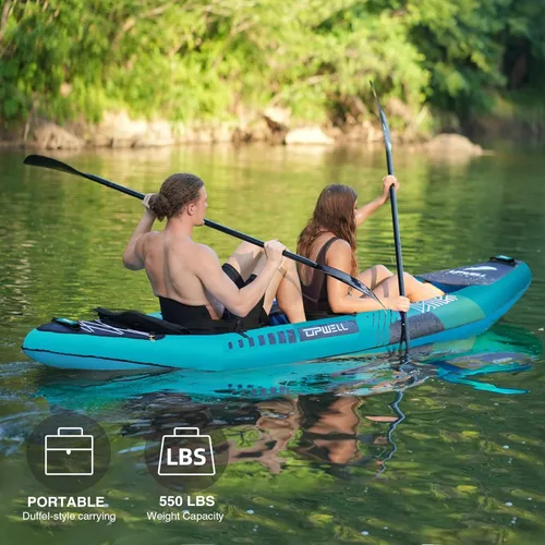 Miniatura 4 de UPWELL Kayak recreativo inflable de 13'6"/11' – 2 personas con piso de punto de caída y accesorios, incluyendo asientos de kayak con soporte