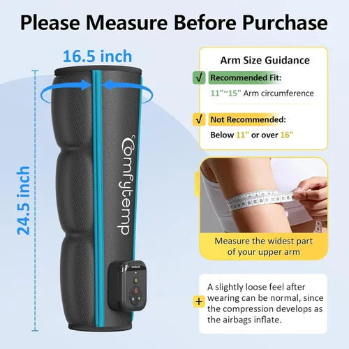 Miniatura 5 de Comfytemp Dispositivo de terapia de compresión de aire K1065, masajeador inalámbrico de brazo completo para circulación y alivio del dolor, manga