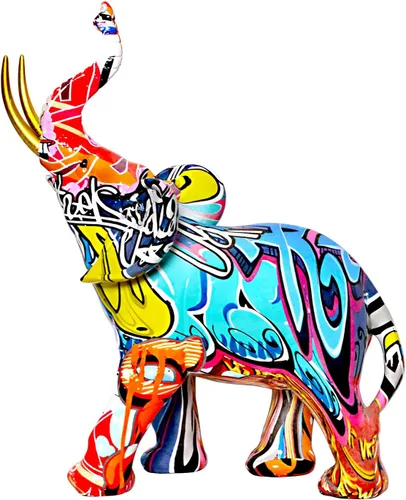 Estatua de Elefante con Grafiti, Figurilla de Arte Animal Colorida, Escultura de Resina, Decoración del Hogar para Sala de Estar, Dormitorio,