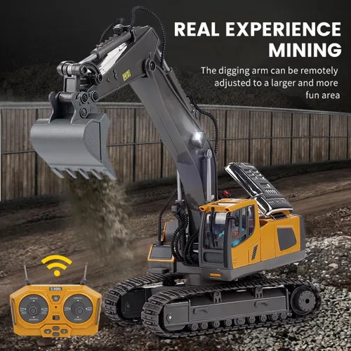Miniatura 2 de Excavadora con control remoto con luces y efectos de sonido, 1:20 2.4G 11CH Vehículos de construcción de aleación, rotación de 360°, camión RC