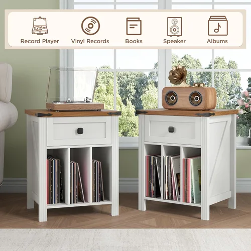 Miniatura 3 de Soporte para tocadiscos con almacenamiento de discos de vinilo, soporte para tocadiscos con estación de carga, soporte de madera para discos