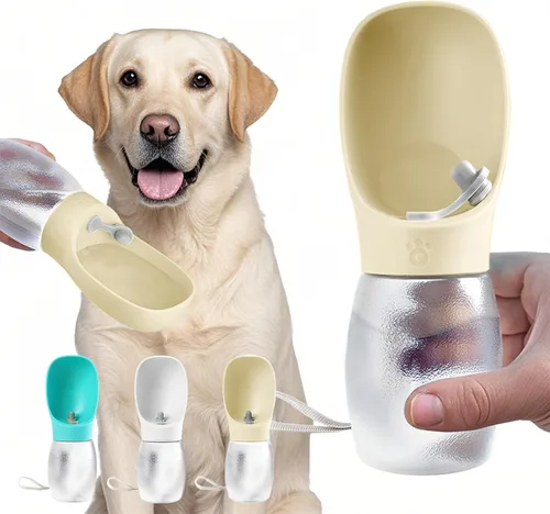 Kalimdor Botella de agua para perros, dispensador de agua portátil de 12 onzas a prueba de fugas para cachorros con alimentador para mascotas,