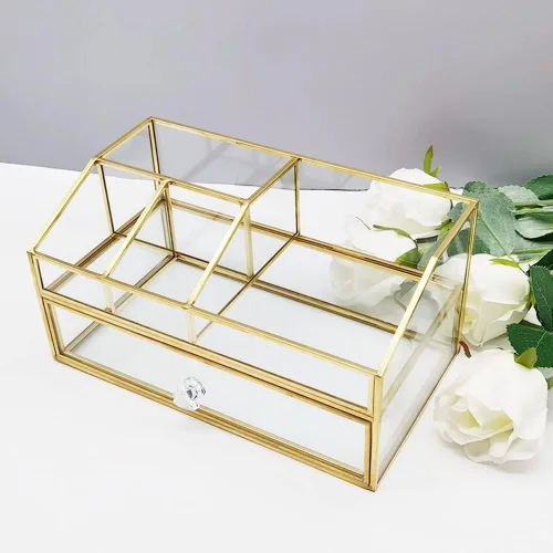 Miniatura 8 de Soporte para brochas de maquillaje de cristal, organizador de brochas de maquillaje, caja de exhibición de joyas, elegante organizador de maquillaje