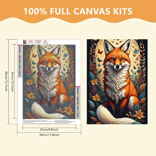 Miniatura 2 de SENQAO Kits de pintura de diamantes de zorro para adultos, kit de arte de diamantes de zorro redondo completo, pintura de diamantes 5D, pintura