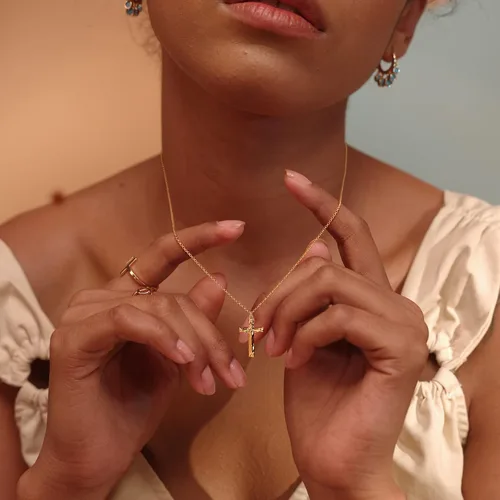 Miniatura 98 de Fettero - Collar con dije de cruz de fe, chapado en oro de 14 K, cadena fina, minimalista, simple, pequeña, para oración, regalo de joyería religiosa
