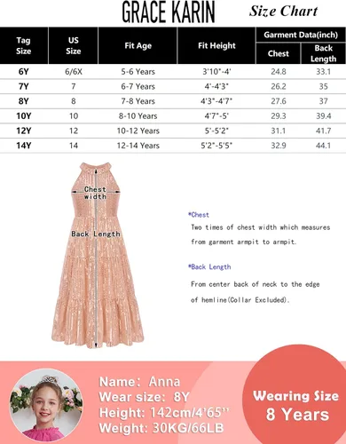 Miniatura 6 de GRACE KARIN Vestido de lentejuelas para niñas 2024, elegante, lindo, vestido largo de fiesta para niñas de 5 a 14 años