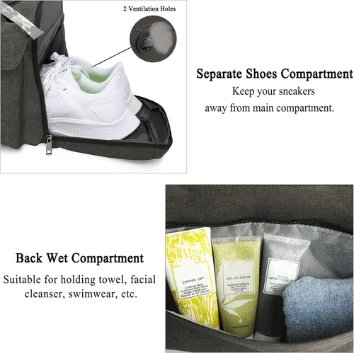 Miniatura 3 de Bolsas de gimnasio para hombre, bolsa de lona para gimnasio, mochila deportiva de 3 vías para hombres con compartimento para zapatos y bolsillo