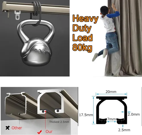 Miniatura 6 de Heavy Duty Silent Curtain Rail - 2MM Thick Aluminium Sliding Track, Ceiling or Wall Mounted, Includes Accessories - Perfect for Room Dividers & White