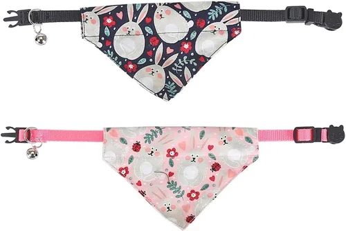Miniatura 2 de Collares de gato KZHAREEN para Pascua, separables con bandana y campana, collar ajustable para gatito, perrito pequeño, niñas y niños Pascua-2