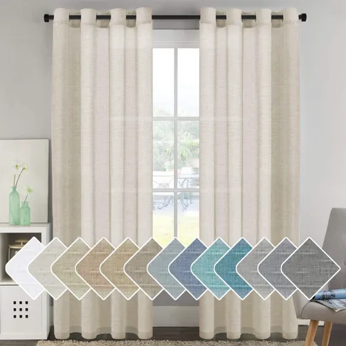 Miniatura 58 de Paneles elegantes de cortina de lino natural, cortinas de lino semitranslúcidas de eficiencia energética/paneles de cortina con ojales de níquel