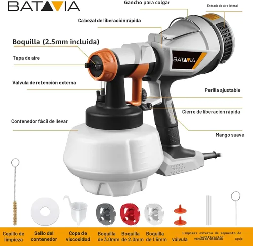 Miniatura 6 de Pulverizador de pintura - BATAVIA HVLP Pistola eléctrica de pintura en aerosol, contenedor de alta capacidad de 1200 ml, fácil de limpiar, 4