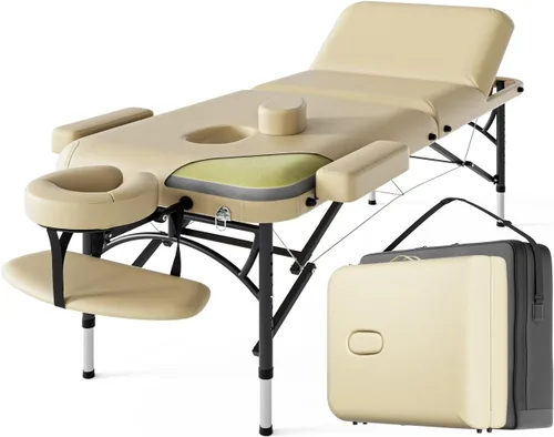 Miniatura 9 de Mesa de masaje profesional portátil de 2 pliegues de espuma elástica de alta calidad, patas de madera con capacidad para hasta 1100 libras, 10