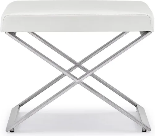 Miniatura 8 de ZURI Modern Fenix otomana - Cuero sintético blanco con base de acero inoxidable pulido