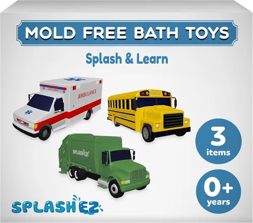 Miniatura 3 de SplashEZ Juguetes de baño para bebés sin moho, juguetes de baño sin agujeros para niños pequeños, juego de 6 autos para bañera para niños, juego