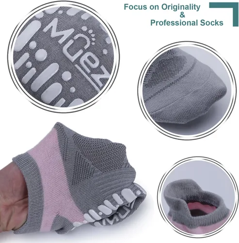 Miniatura 4 de Muezna Calcetines de yoga antideslizantes para mujer, antideslizantes, para pilates, barras, calcetines de hospital con agarres, talla 5-10