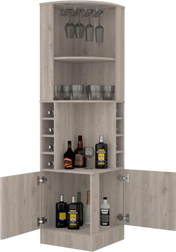 Miniatura 11 de Tuhome Syrah - Armario esquinero con dos estantes externos, estante para copas, ocho cubículos, diseño moderno para sala de estar o bar en casa