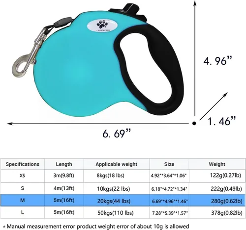 Miniatura 2 de Correa retráctil de 16 pies para perros grandes de hasta 44 libras, cinta de nailon sin enredos, azul Dan M