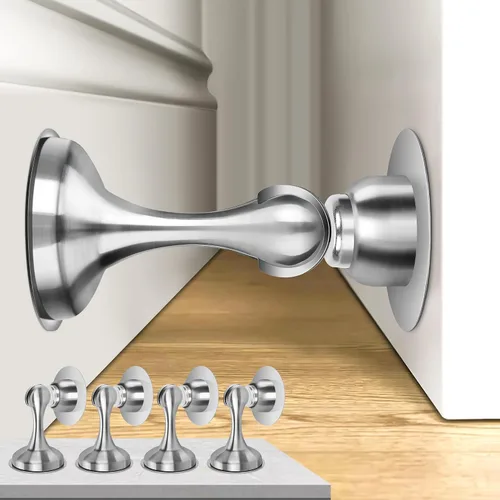 Miniatura 10 de Crosize Topes magnéticos para puerta, paquete de 4, topes de puerta de acero inoxidable para montaje en pared y piso, soporte de puerta mantiene