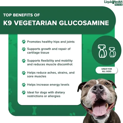 Miniatura 4 de LIQUIDHEALTH Glucosamina líquida vegetariana K9 de 32 onzas para todos los perros, condroitina, MSM, Omega 3, ácido hialurónico antioxidantes, salud
