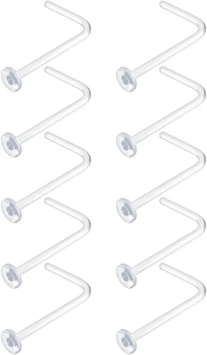 Miniatura 11 de Aretes de nariz transparentes para el trabajo – Anillos de nariz transparentes en forma de L – Anillos de nariz de plástico Bioflex para cirugía