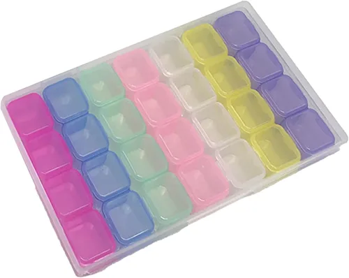 Miniatura 2 de Miskall Estuche organizador de plástico con 28 ranuras, transparente, decoración de accesorios de arte de uñas, caja organizadora de almacenamiento