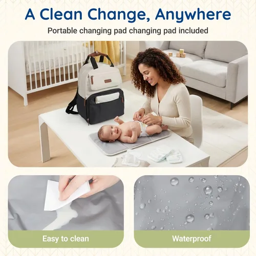 Miniatura 7 de Mommore Mochila para pañales, bolsa de pañales extra grande para 2 niños/gemelos con cambiador para viajes al aire libre, 1-negro, Grande