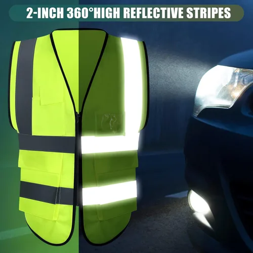 Miniatura 4 de Chaleco de seguridad reflectante de 10 piezas con bolsillos y cremallera de alta visibilidad para mujeres y hombres, trabajo, construcción, ciclismo