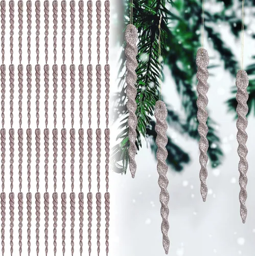 Miniatura 9 de 60 piezas de adornos de carámbano torcido, decoración de árbol de Navidad, tiras en espiral con purpurina para colgar en Navidad, fiestas, Champán
