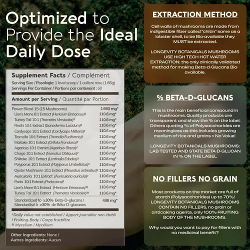 Miniatura 8 de Power 15 - Extracto de suplemento en polvo de mezcla de hongos 3.53 oz Shiitake, melena de león, chaga, reishi, cordyceps, complejo de espectro