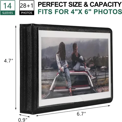 Miniatura 2 de Álbum de fotos pequeño de 4 x 6 pulgadas con capacidad para 28+1 fotografías horizontales, mini libro de fotos de capacidad con cubierta de cuero
