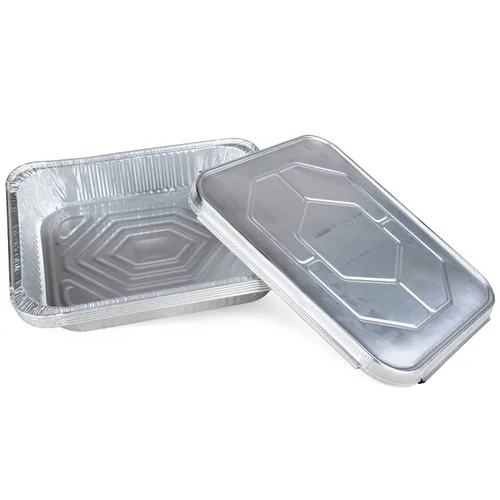 IDL Packaging Sartenes de aluminio de tamaño medio con tapas, tamaño mediano, 13 x 11 x 2 pulgadas (paquete de 10) - Sartén desechable de aluminio