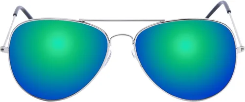 Miniatura 4 de Wodison Gafas de sol clásicas para niños y niñas, lentes de sol reflectantes con marco de metal, marco plateado, lentes azules y verdes, plateado