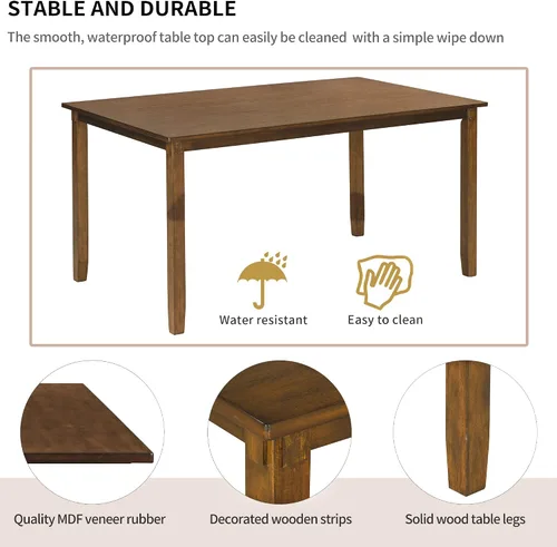 Miniatura 7 de Harper & Bright Designs Juego de mesa de comedor de 6 piezas, juego de mesa de comedor con mesa de comedor rectangular de madera, 4 sillas