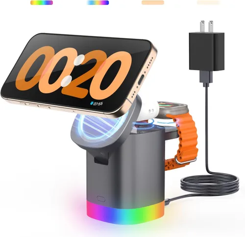 Miniatura 8 de Estación de carga inalámbrica para Apple Mag-Safe: JoyGeek 3 en 1 Soporte de cargador plegable magnético para iPhone 16 15 14 13 12 Pro Max Plus