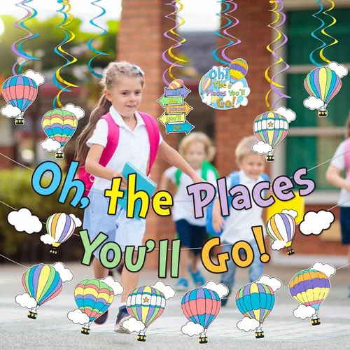 Miniatura 3 de Oh The Places You'll Go Decoraciones de jardín de infantes Decoración de fiesta de graduación Oh The Places You'll Go Banner para decoración