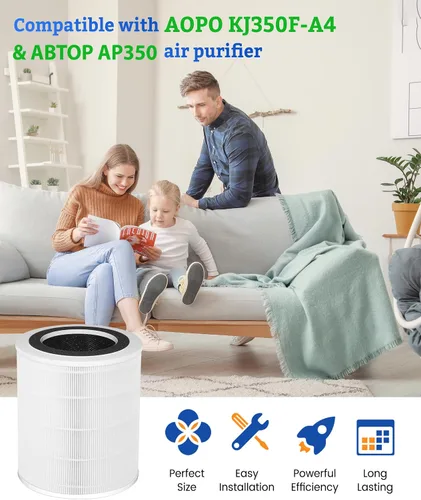Miniatura 2 de KJ350 Filtro de repuesto HEPA verdadero compatible con AOPO KJ-350 y ABTOP AP350 purificadores de aire, filtro HEPA 3 en 1 grado H13 con filtro