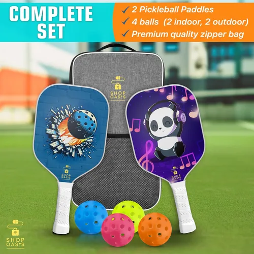 Miniatura 2 de Palas de pickleball para niños (juego de 2), paletas de tamaño infantil (a partir de 6 años), núcleo de panal ligero, cara de golpe de fibra de Azul