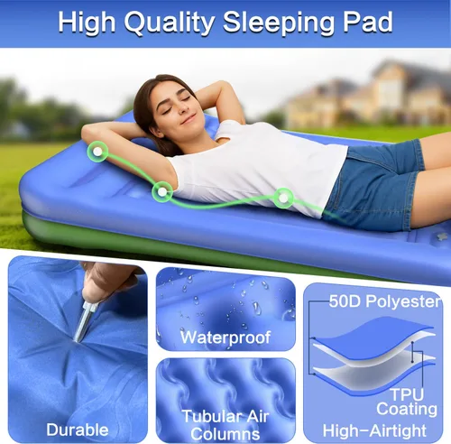 Miniatura 6 de Colchoneta de dormir doble para campamento, extra gruesa de 5 pulgadas, autoinflable para 2 personas, con bomba de pie integrada, alfombrilla