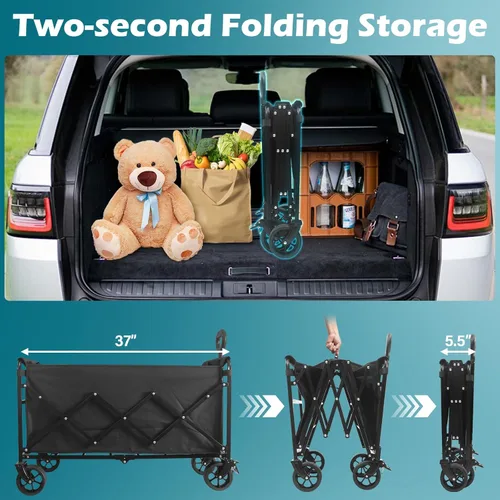 Miniatura 3 de Carro plegable con ruedas: Carro utilitario plegable de 500LBS de alta resistencia - Carro portátil todo terreno para compras de comestibles