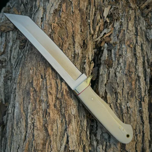Miniatura 4 de Hecho a mano caza hoja fija Tanto cuchillo con funda de cuero cuchillo de acero al carbono al aire libre para desollar camping aventura para dotado